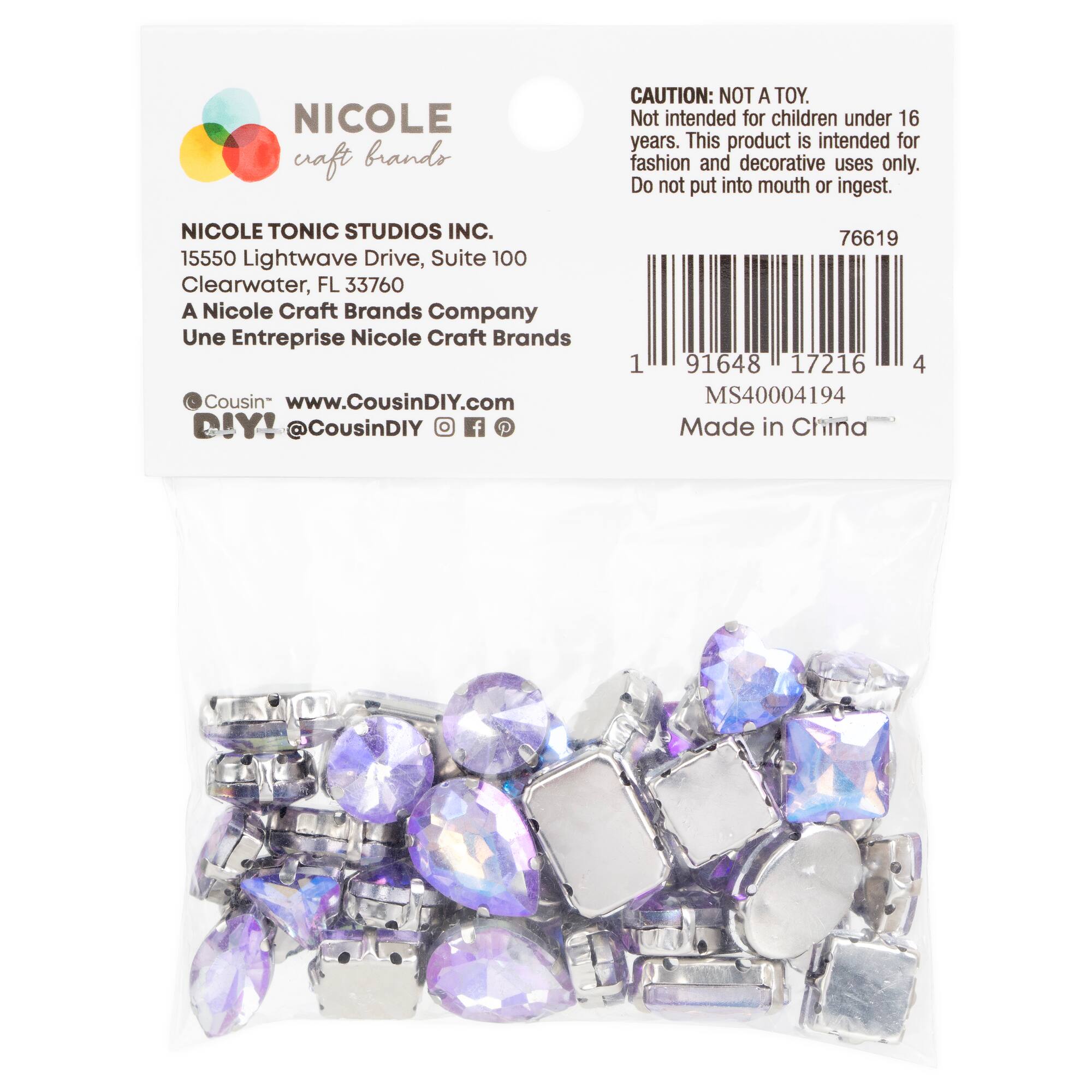 CousinDIY Silver Mocha Light Amethyst AB Glass Sew-On Rhinestones, 38ct.
